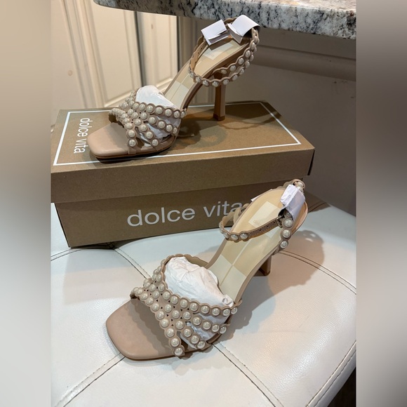 Dolce Vita Pearl-Embellished Nude Heels Size 7 New - Picture 7 of 8